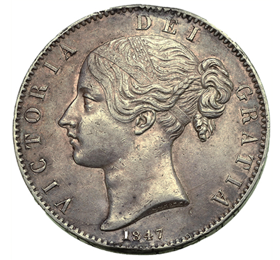 1847年 ヴィクトリア女王  1 クラウン　銀貨　ヤングヘッド　模倣品日本未発売